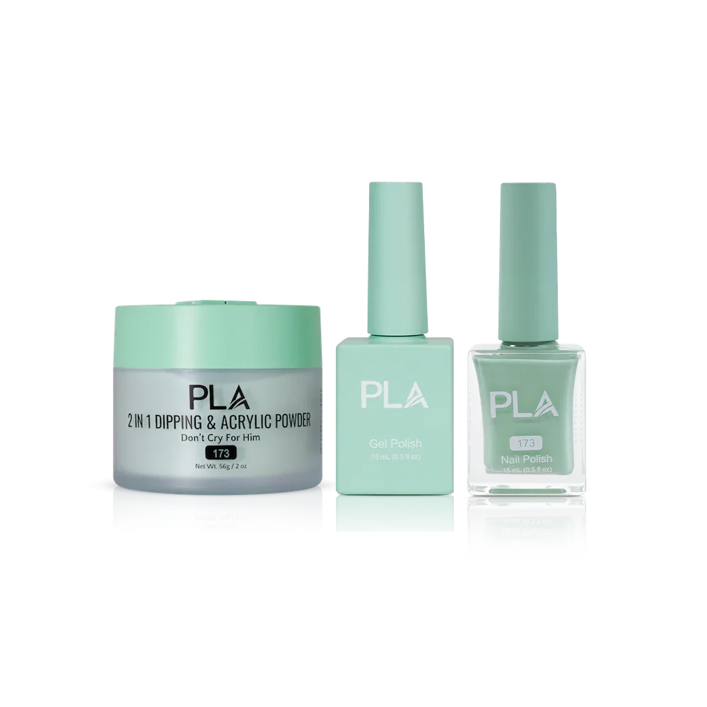 PLA Nail Trio Set (front view of gel polish, lacquer polish, and dip & acrylic powder jar)