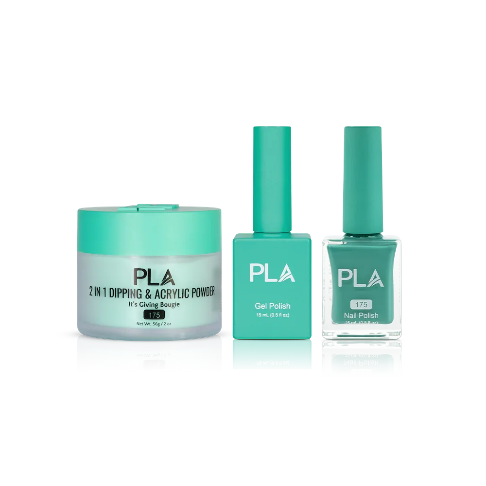 PLA Nail Trio Set (front view of gel polish, lacquer polish, and dip & acrylic powder jar)