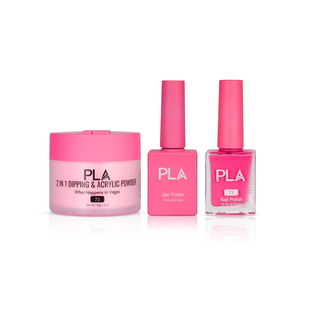 PLA Nail Trio Set (front view of gel polish, lacquer polish, and dip & acrylic powder jar)