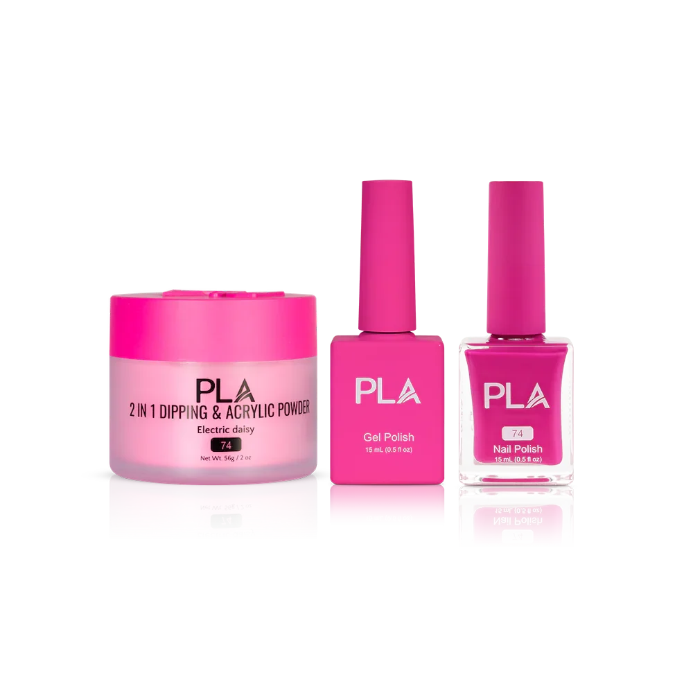 PLA Nail Trio Set (front view of gel polish, lacquer polish, and dip & acrylic powder jar)