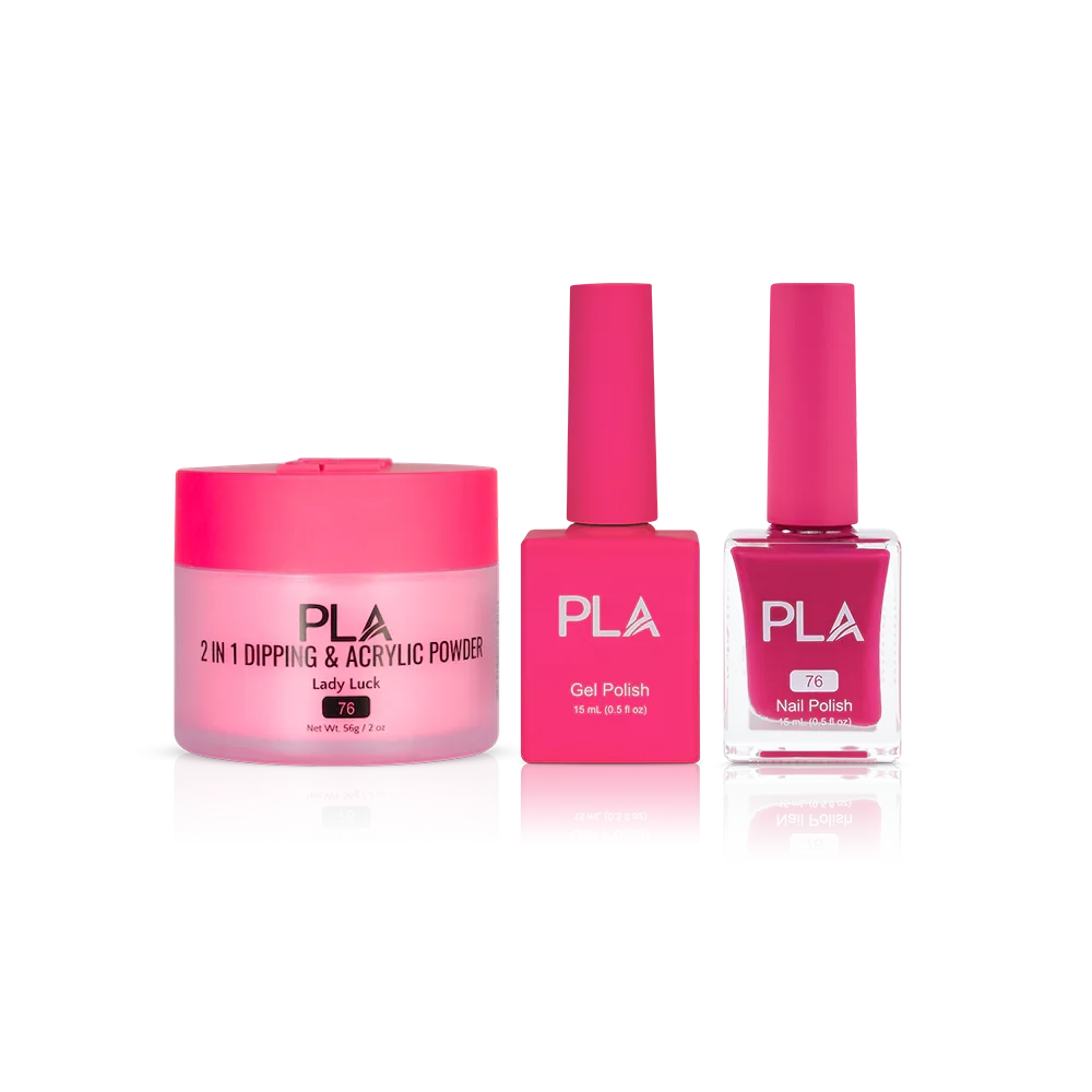 PLA Nail Trio Set (front view of gel polish, lacquer polish, and dip & acrylic powder jar)
