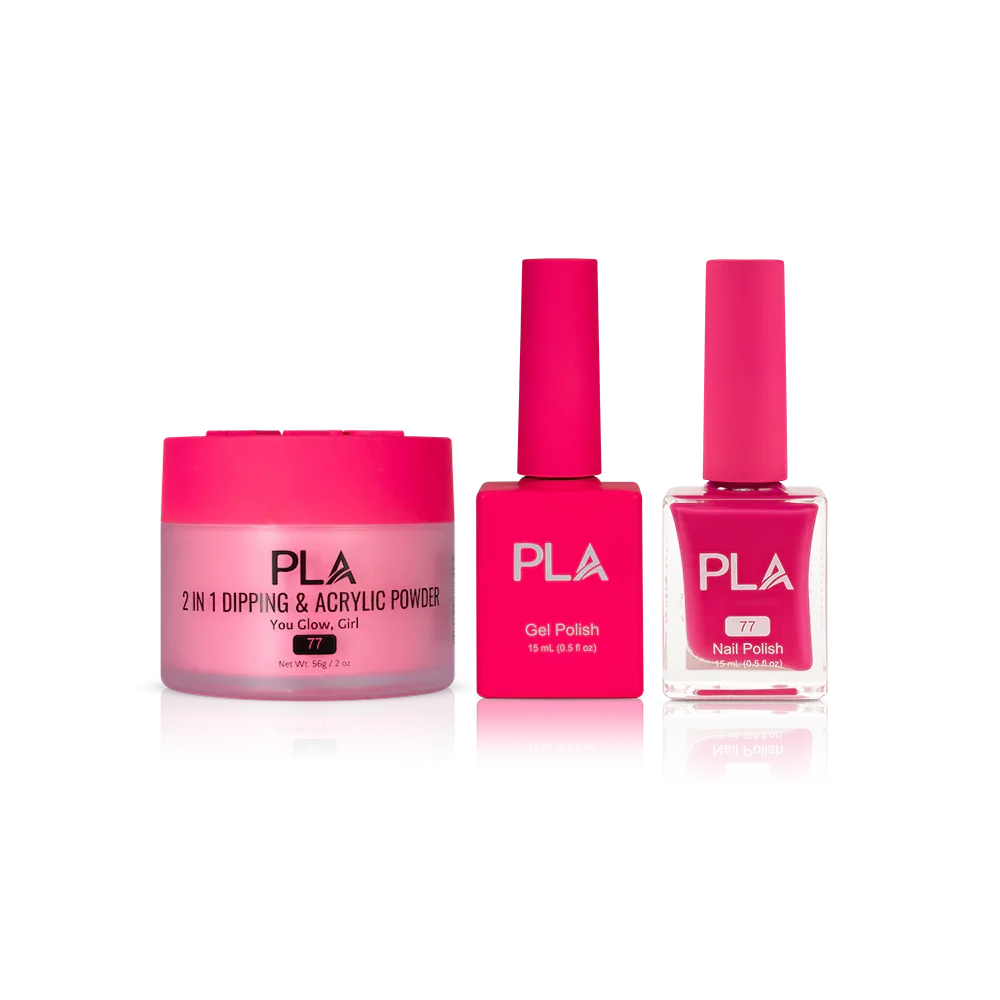 PLA Nail Trio Set (front view of gel polish, lacquer polish, and dip & acrylic powder jar)