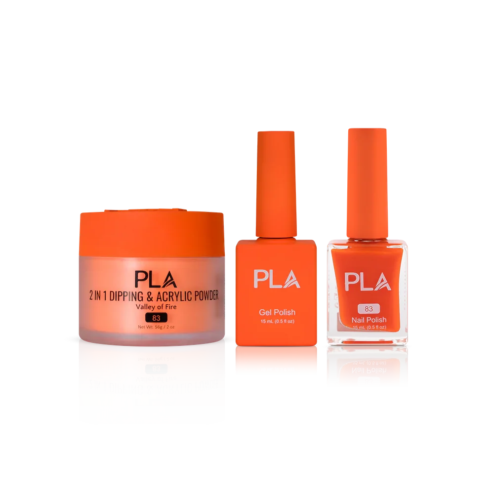 PLA Nail Trio Set (front view of gel polish, lacquer polish, and dip & acrylic powder jar)