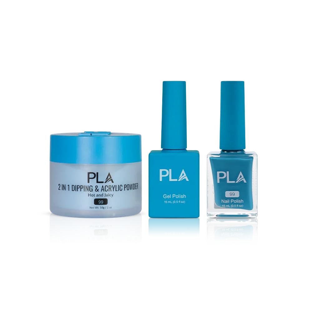 PLA Nail Trio Set (front view of gel polish, lacquer polish, and dip & acrylic powder jar)