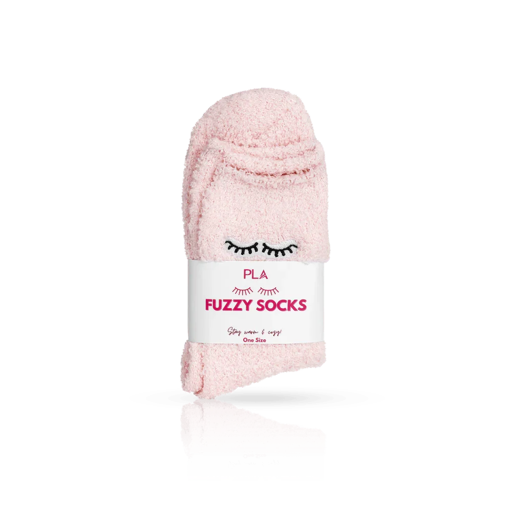Lash Fuzzy Socks from PLA's Advent Calendar for Christmas (front view of the socks with lash design)