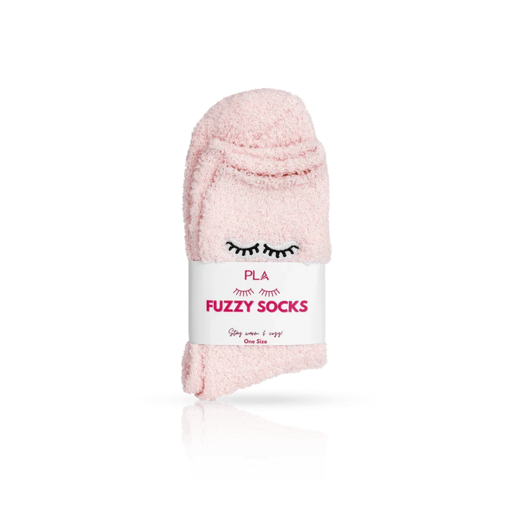 Lash Fuzzy Socks from PLA's Advent Calendar for Christmas (front view of the socks with lash design)