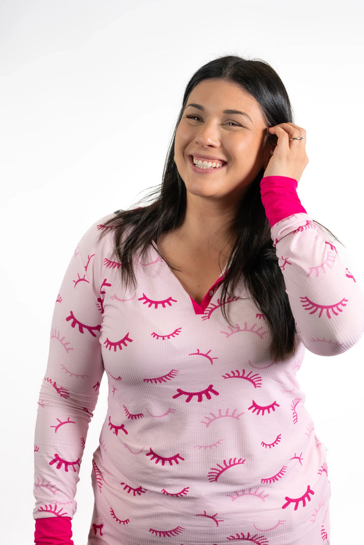 PLA Lash Swag â€” Lash Tech Pajamas (close up front view of worn pj shirt)