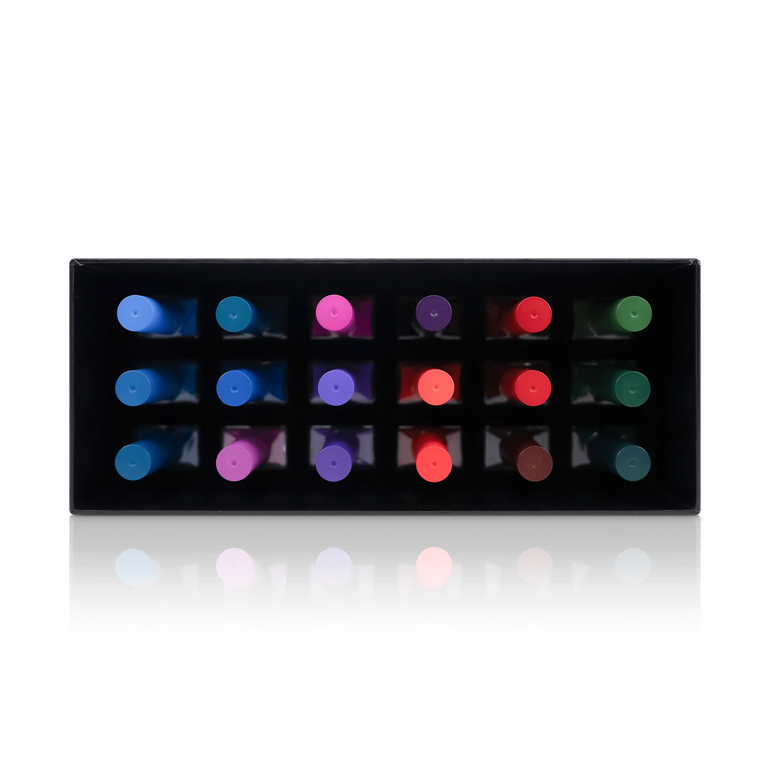 All jewel toned nail polish top view - Here’s The Tea Lacquer Nail Collection from PLA