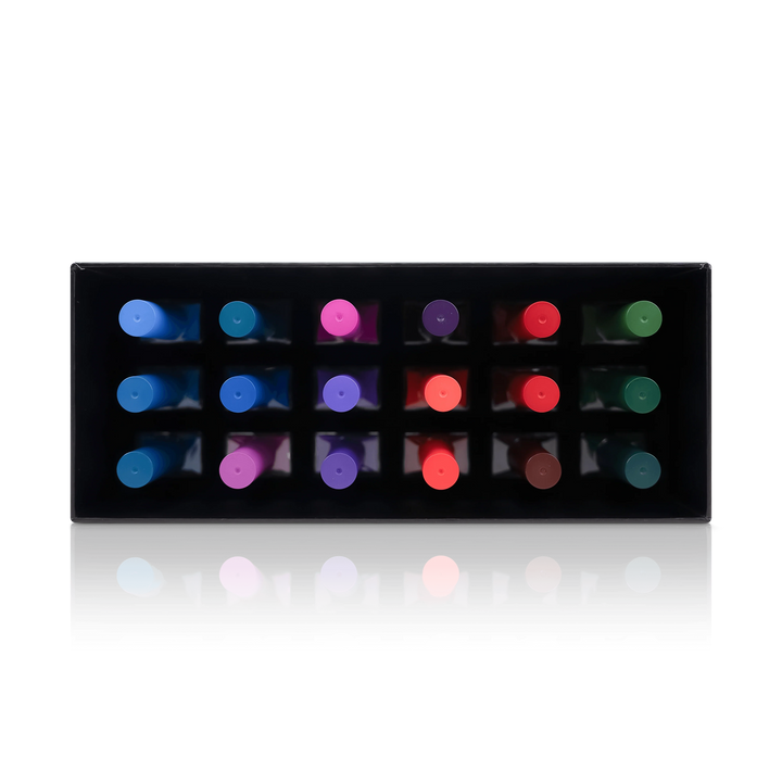 All jewel toned nail polish top view - Here’s The Tea Lacquer Nail Collection from PLA