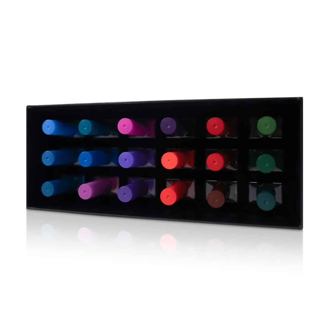 All jewel toned nail polish top side view - Here’s The Tea Lacquer Nail Collection from PLA