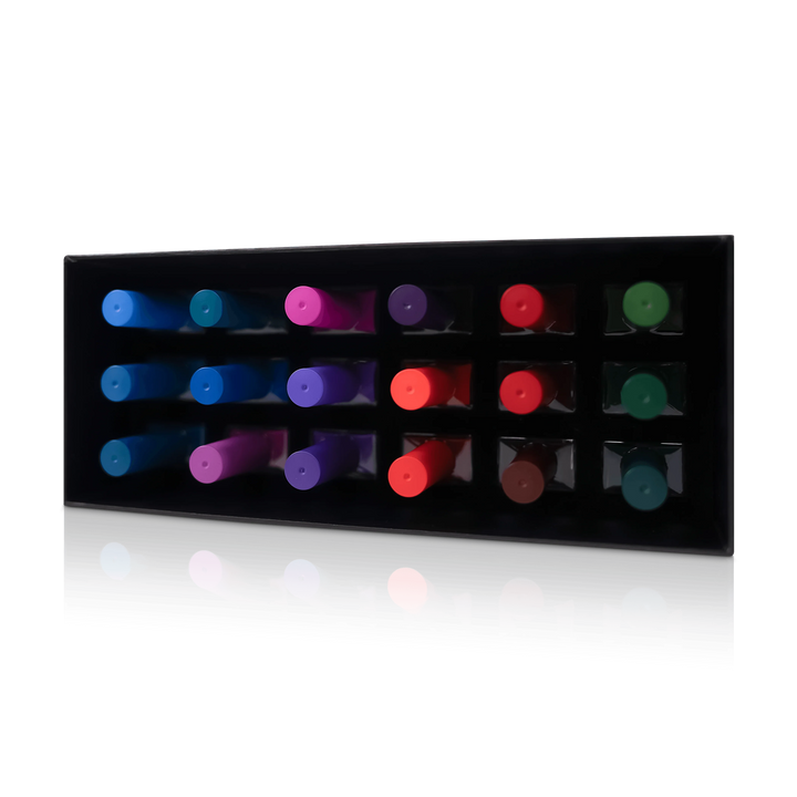 All jewel toned nail polish top side view - Here’s The Tea Lacquer Nail Collection from PLA