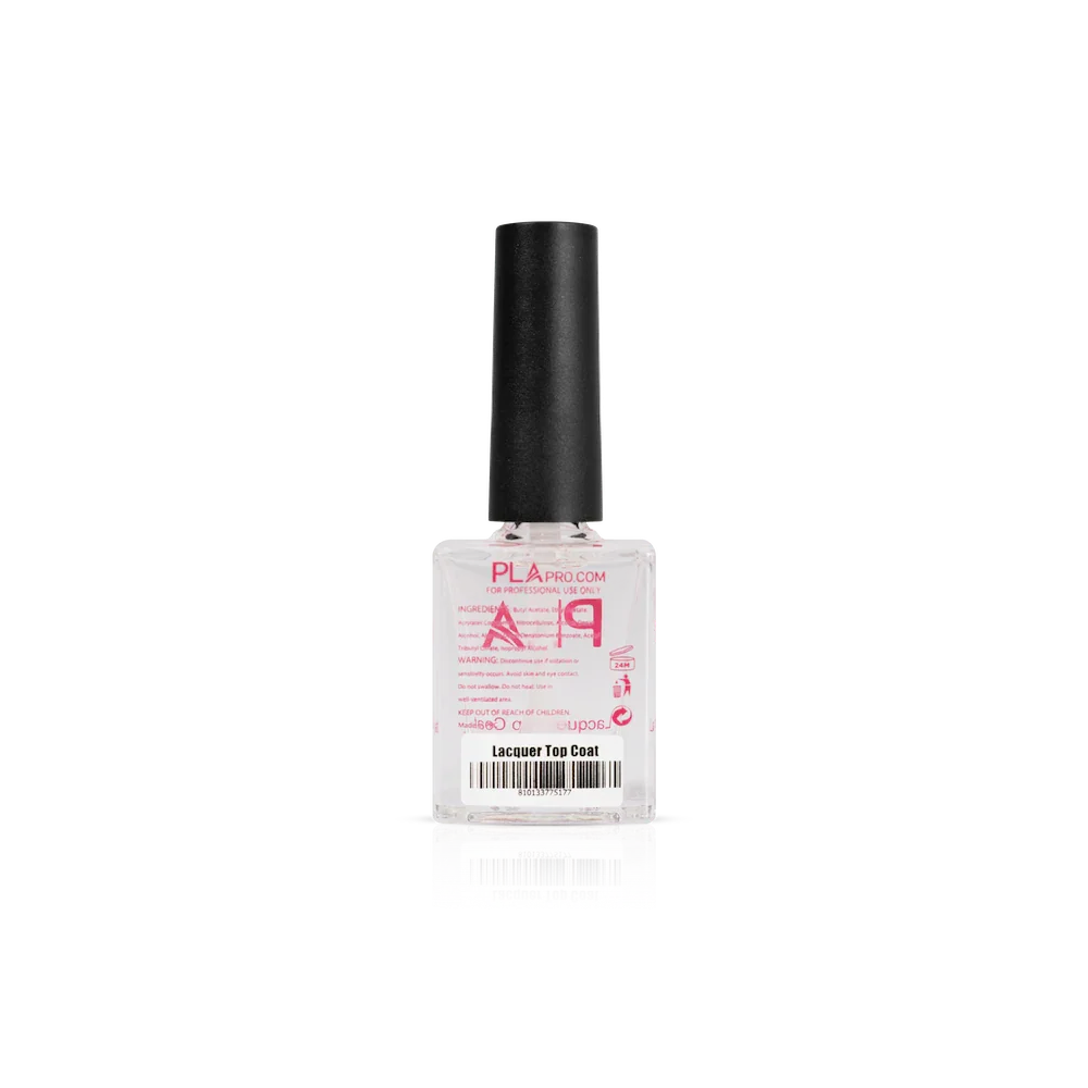 PLA Lacquer Top Coat Nail Polish (back view of bottle)