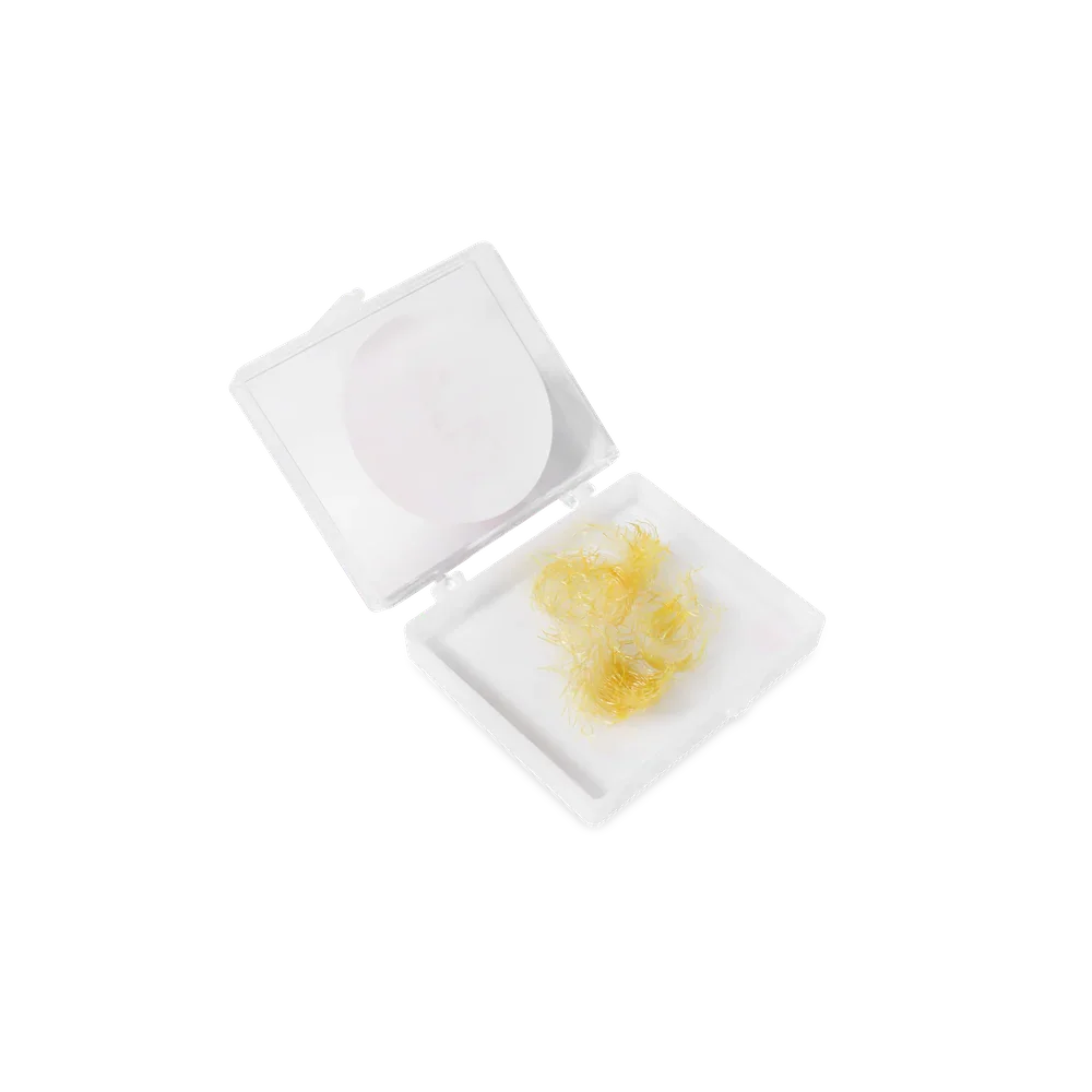 PLA Lemon Lashes — Loose Fans (front view of lash tray, side view of lashes in an open tray)