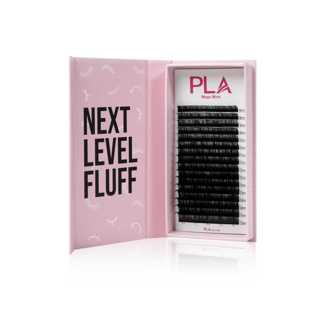 Mega Volume Mink Lashes from PLA, Single Length (front view of the open tray)