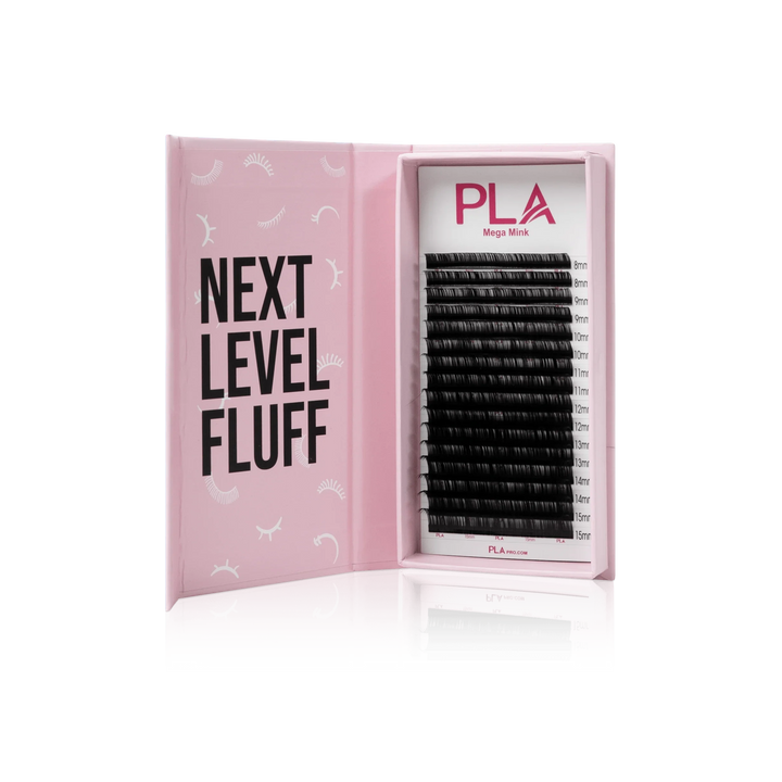 Mega Volume Mink Lashes from PLA, Single Length (front view of the open tray)