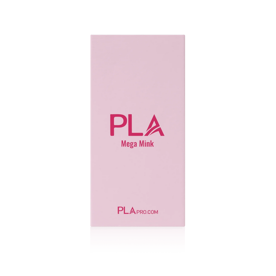Mega Volume Mink Lashes from PLA, Single Length (front view of the closed box)