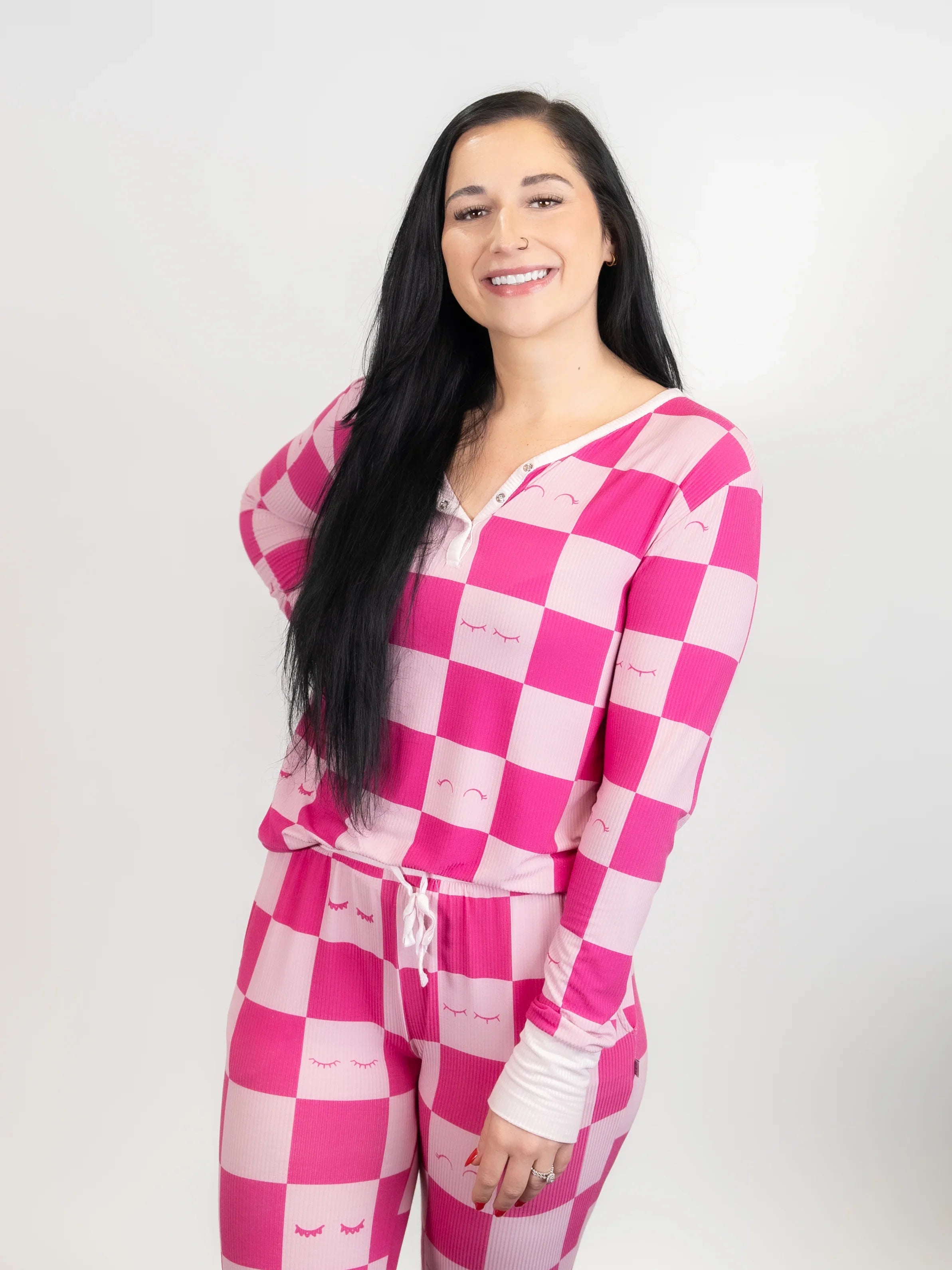PLA Lash Swag â€” Lash Tech Pajamas (front view of worn pj set)