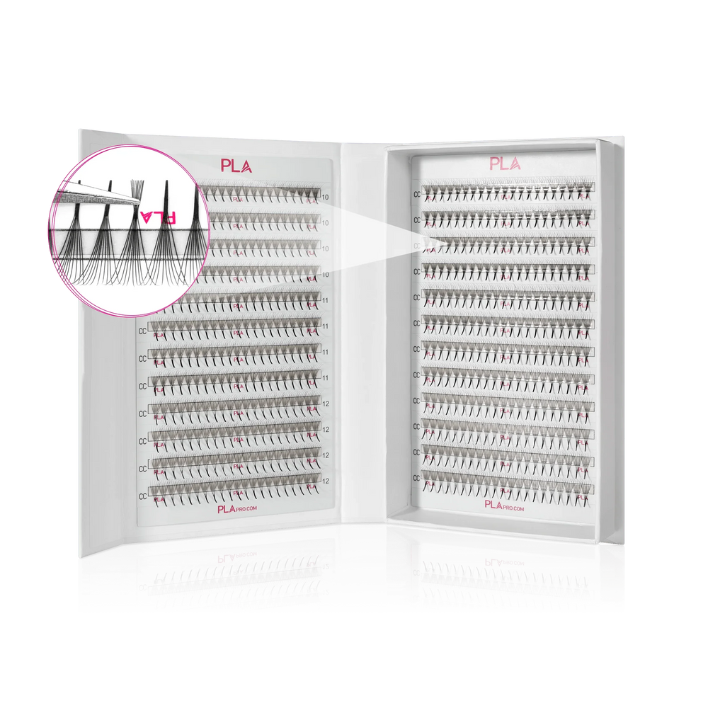 PLA ProMade Lashes — 2.0 (front of open lash box and close up view of the fan)