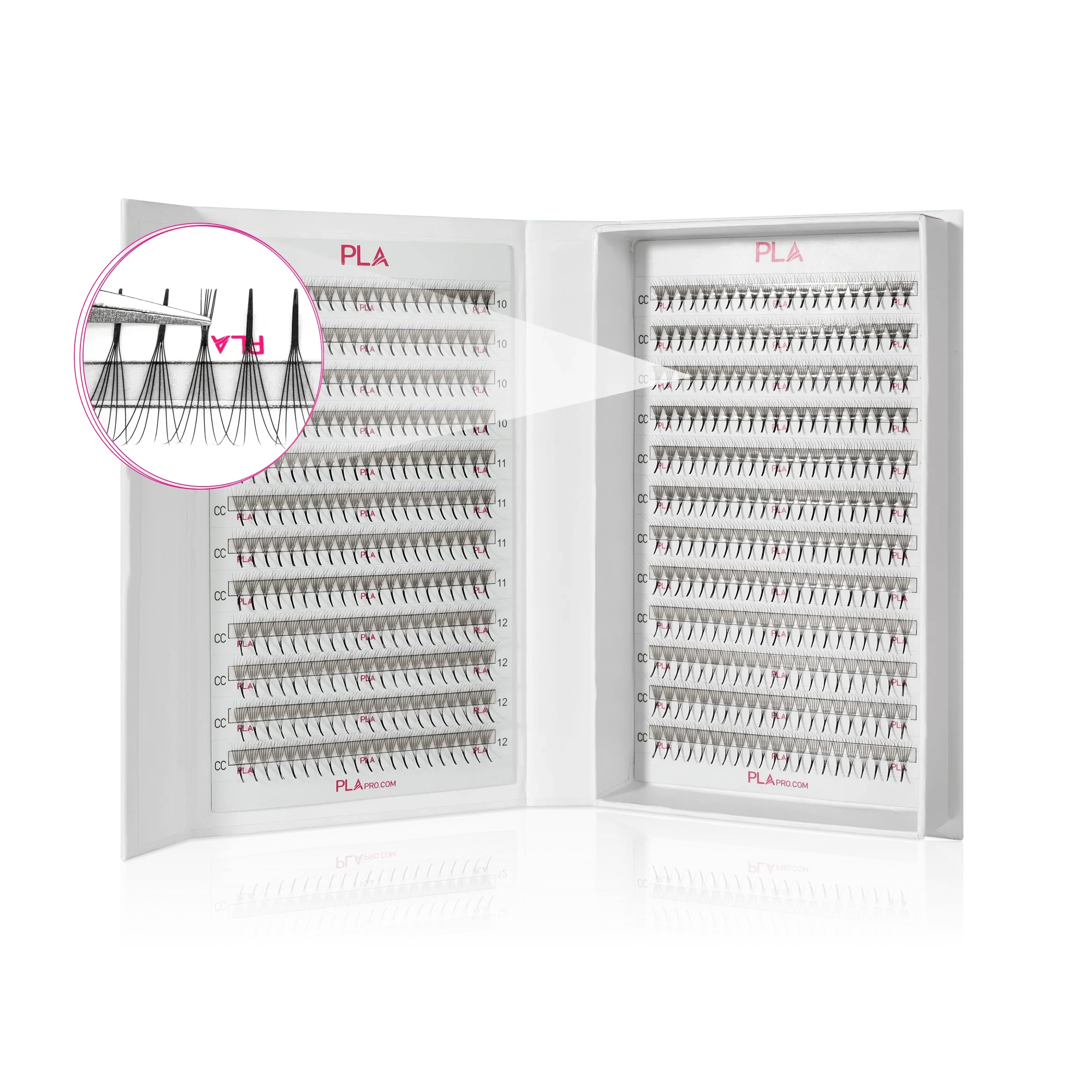 PLA ProMade Lashes — 2.0 (front of open lash box and close up of fan)
