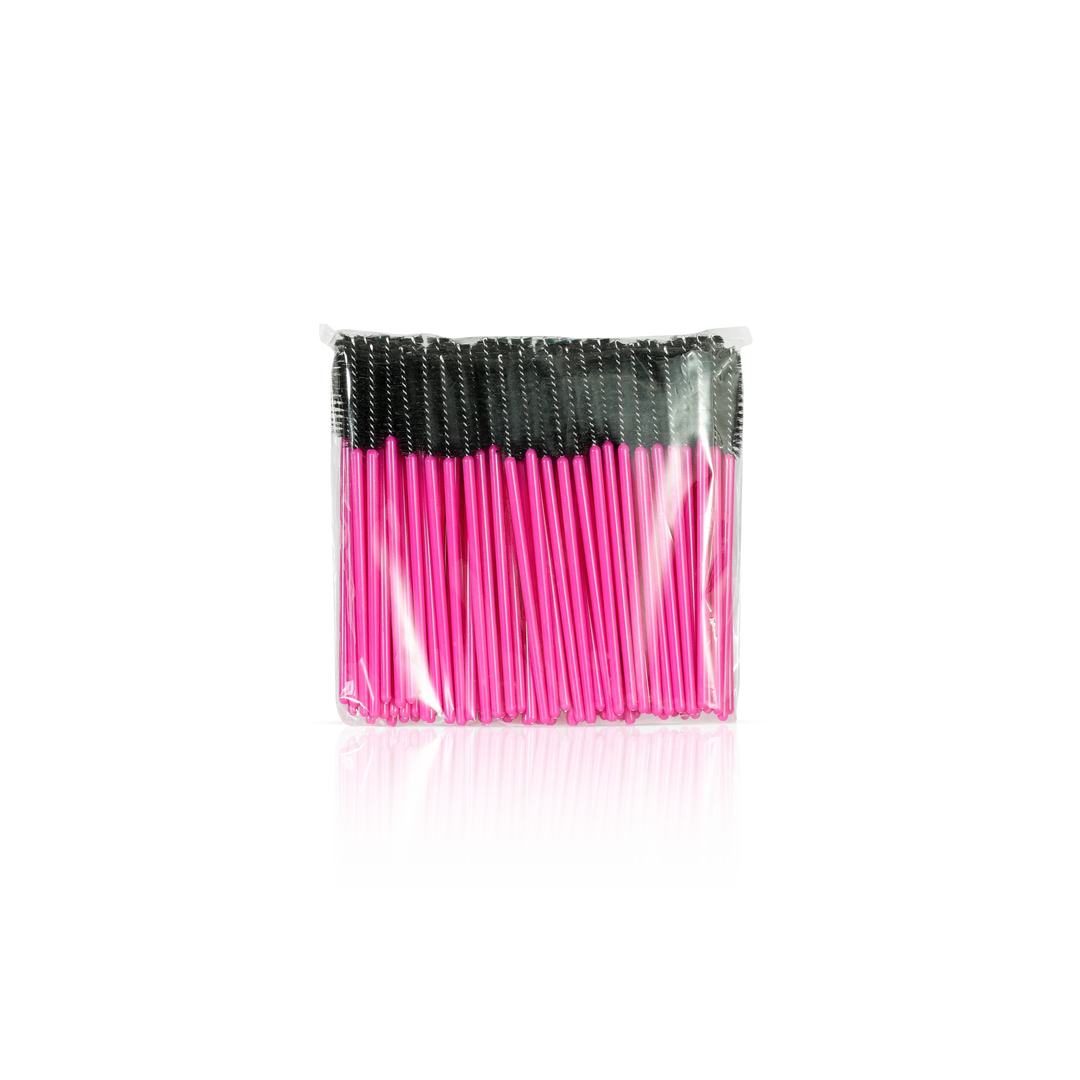 Eyelash Brush Wands from Paris Lash Academy: Pink and Black Spoolie (front view of pack)