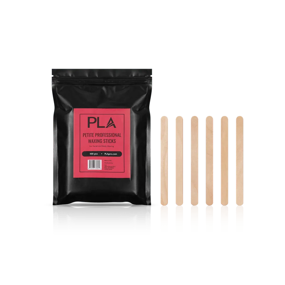 Front of PLA Petite Professional Waxing Sticks packaging, front view of petite waxing sticks