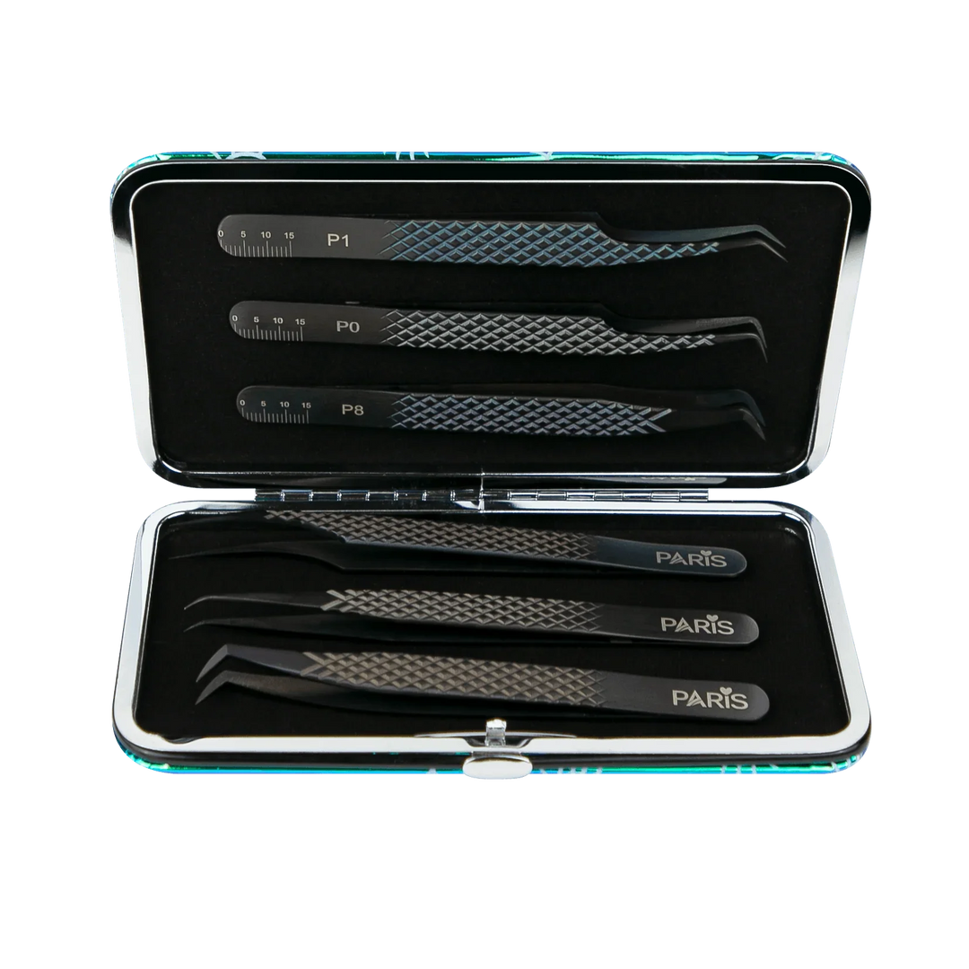Magnetic Case with Matte Black Professional Tweezers Set - Paris Lash Academy