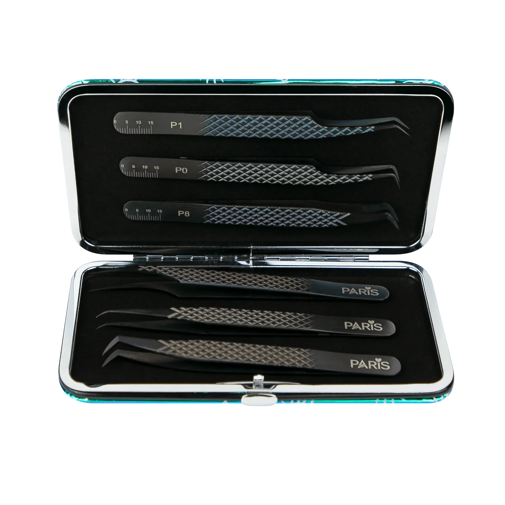 Magnetic Case with EXTRA LONG Matte Black Professional Tweezers Set