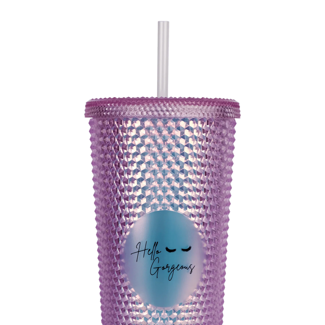 Studded Iridescent Pink Hello Gorgeous Tumbler - Paris Lash Academy
