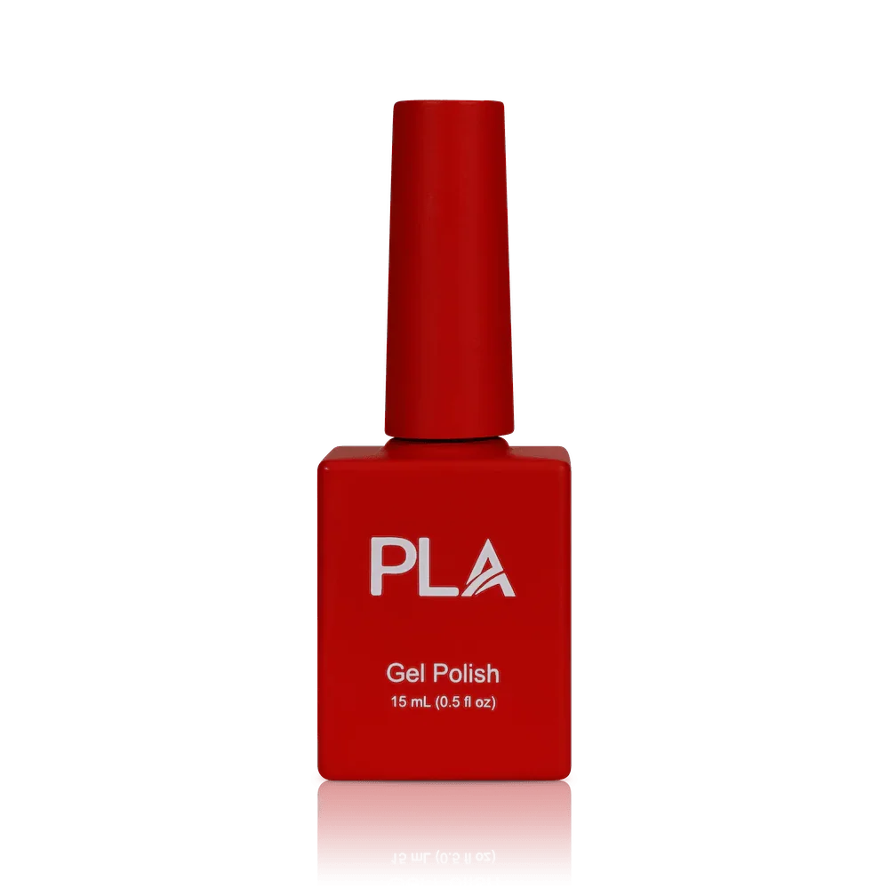 Holiday nail colors from PLA: Red Nose Reindeer #118 (gel, front view)