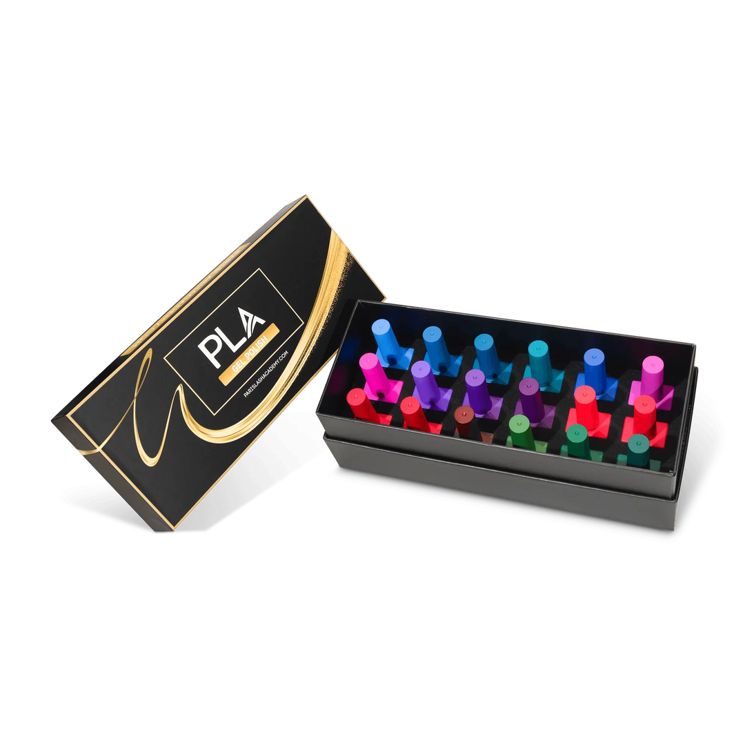 All jewel toned nail polish top view - Here’s The Tea Gel Nail Collection from PLA