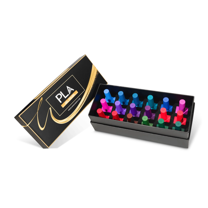 All jewel toned nail polish top view - Here’s The Tea Gel Nail Collection from PLA