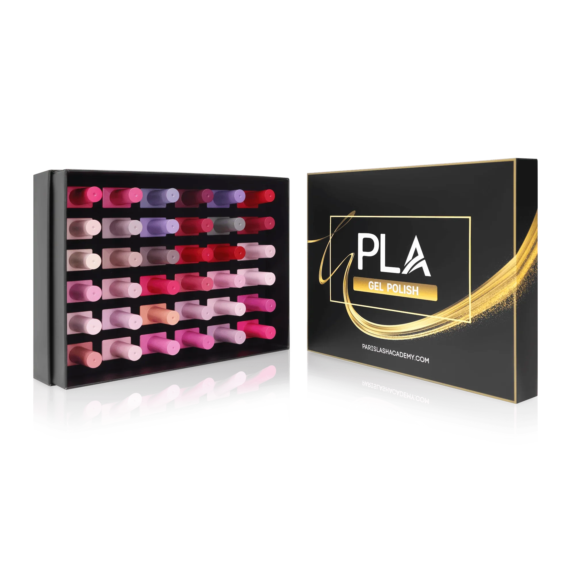 All pink gel nail colors top view, gel polishes - Movies We Love Collection from PLA